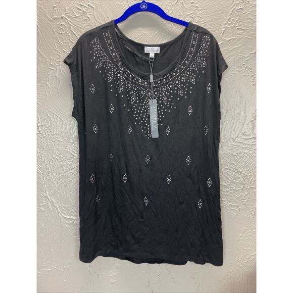 Joseph A Women's Black Studded Embellished Front Round Neck Shirt Size Large - Picture 1 of 4